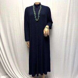 Susan Graver Navy Ribbed Knit Midi Dress Womens Size XL Mock Neck Minimalist